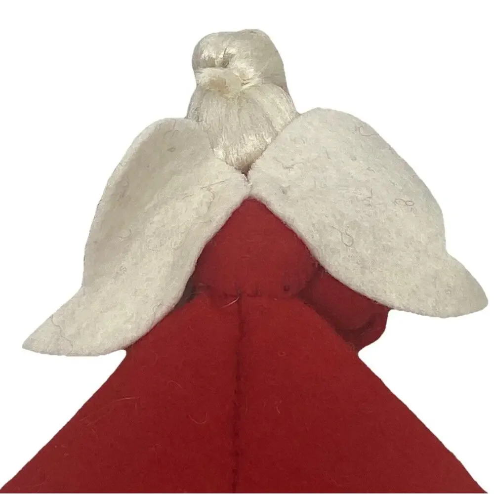 Vintage Christmas Angel 4 7/8” Figure Felt Red White Gold Wings Drum Decor